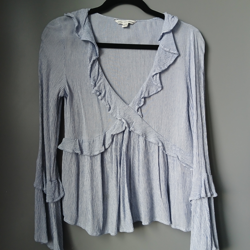 American Eagle Outfitters Striped Ruffle Blouse - S